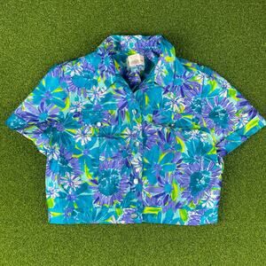 Vintage Danny & Nicole Blue Floral Short Sleeve Hawaiian Aloha Shirt Sz 14